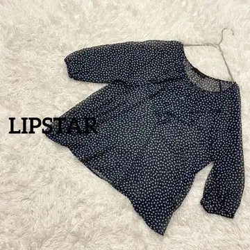 립스타 7부 소매 쉬폰 블라우스 퍼프 슬리브 리프풍 도트 무늬 넉넉한 핏