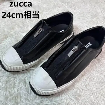 [새상품급] 주카 가죽 스니커즈 약 24cm 프론트 센터 지퍼 M 사이즈