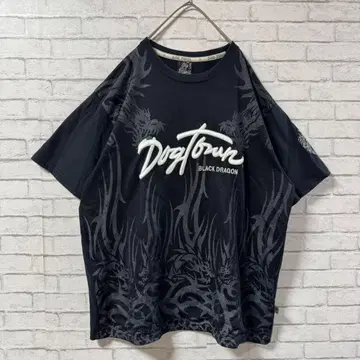 DOGTOWN 블랙 드래곤 반팔 T셔츠 흑룡 자수 로고 블랙