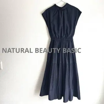 NATURAL BEAUTY BASIC 네이비 롱 원피스 플리츠