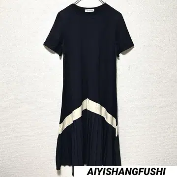 AIYISHANGFUSHI L 반팔 티셔츠 원피스 롱 블랙