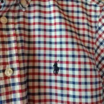블루 레드 깅엄 Ralph Lauren 체크 무늬 긴팔 셔츠