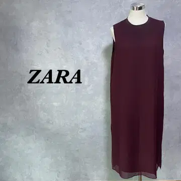 자라 롱 원피스 슬리브리스 슬릿 튤 보르도 L 4273