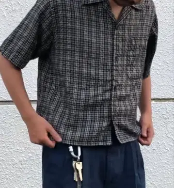 GUESS JEANS 시어서커 체크 무늬 반팔 셔츠