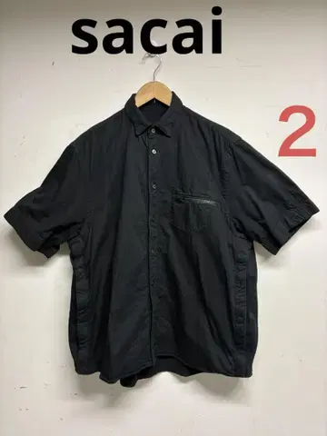 sacai 22SS 반팔 셔츠 사이즈 2 블랙 스트라이프