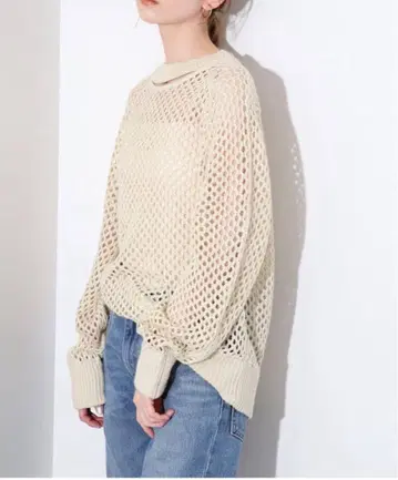 새상품급 MANOF 메쉬 니트탑 베이지 린넨 S