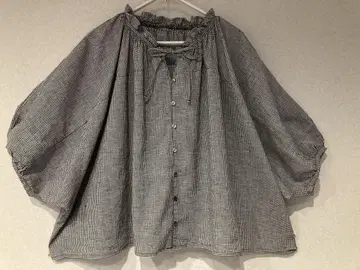 nest Robe UpcycleLino 깅엄 V넥 프릴 블라우스