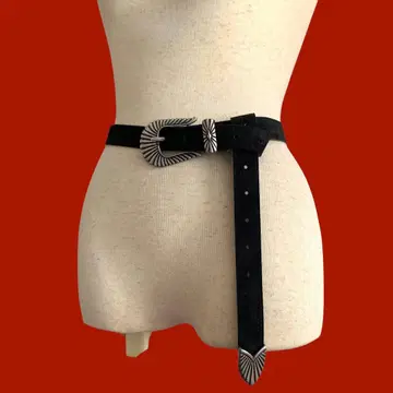 웨스턴 버클 벨트 실버 미인 실루엣 블랙 빈티지 레어