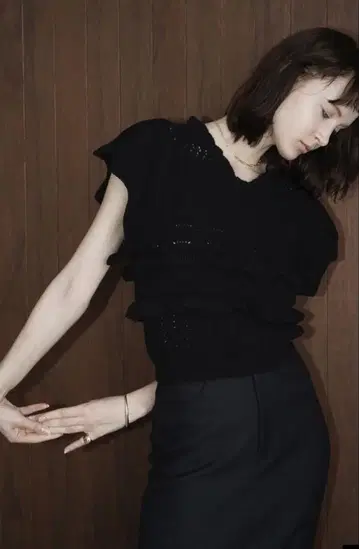 클라네 CLANE CROCHET FRILL KNIT TOPS