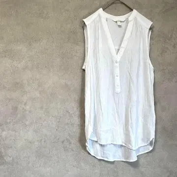H&M 셔츠 슬리브리스 비침 화이트 노카라 SS 얇은 소재 봄/여름 무지
