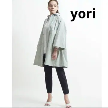 컨디션 최상 yori 스텐 숏 체크 코트 민트 둥근 카라 라이트 아우터