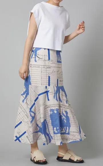 mintdesigns 실루엣 프린트 머메이드 스커트 롱 애니멀 무늬