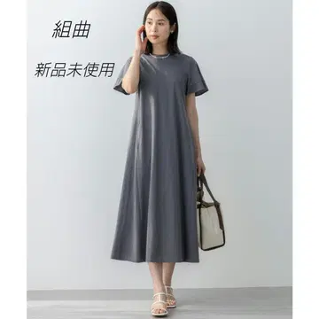 [미사용 새상품] 쿠미쿄쿠 원피스 반팔 플레어 면 그레이 L