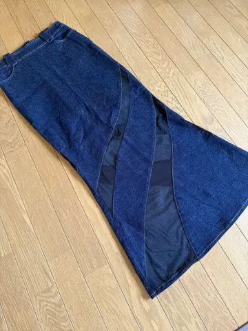 GALS VILLE 새상품급 데님 다크 네이비 시스루 롱 머메이드 스커트