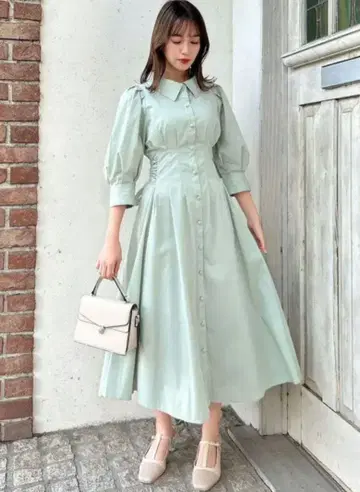 dazzlin 허리 턱 셔츠 원피스 그린