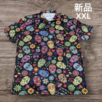 새상품 해골 스트레치 반팔 셔츠 XXL 스컬 에스닉