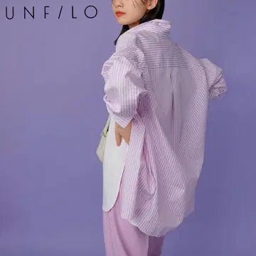 UNFILO [워셔블] 이지케어 오버 셔츠 스트라이프 패턴 긴팔 코튼
