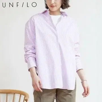 UNFILO [워셔블] 이지케어 오버 셔츠 스트라이프 패턴 긴팔 코튼