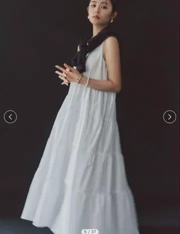 Mila owen 크루넥 아메스리 티어드 롱 원피스