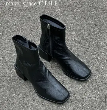 사이드 고어 부츠 블랙 미디 힐