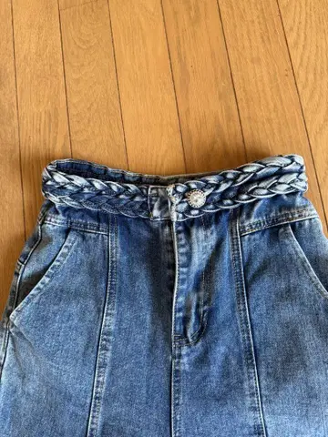 와이드 스트레이트 데님 팬츠 리메이크 멋스러운 뜨개질 디자인 S