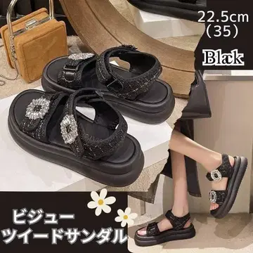 비쥬 트위드 스포츠 샌들 블랙 22.5cm 여성용 통굽
