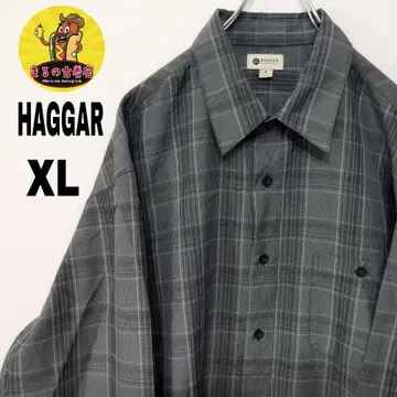 USA 구제 의류 HAGGAR 긴팔 버튼 셔츠 XL 다크 그레이 체크