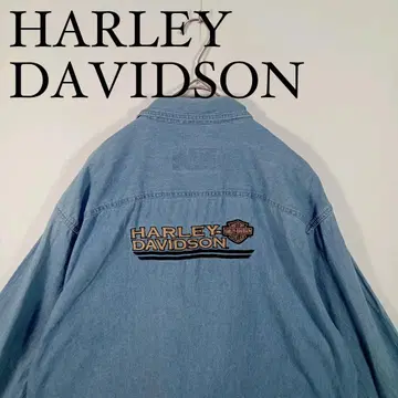 HARLEY DAVIDSON 데님 긴팔 셔츠 라이트 블루 자수 로고 XL