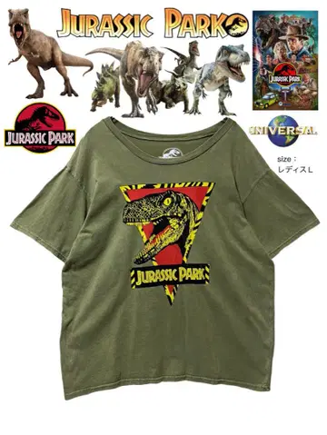 JURASSIC PARK 티셔츠 여성 L 카키 USA 구제 의류