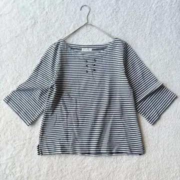 NIMES 보더 7부 소매 티셔츠 마린 캐주얼 일본제 네이비 화이트