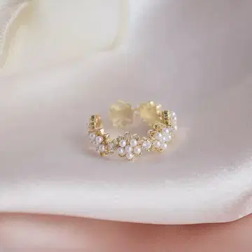 084C [ 담수 펄 ] 프리 반지 꽃 지르코니아 놋쇠 골드 코트 화이트