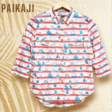 paikaji 알로하 셔츠 7부 소매 마린 paikaji
