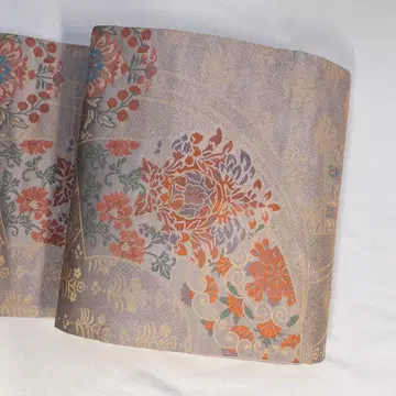 나고야 오비 당화 화문 더스티 컬러 부채 금실 기모노 075a d