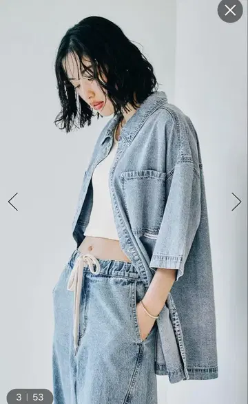 LEPSIM BIG 데님 5부 소매 셔츠 튜닉