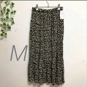 롱 스커트 애니멀 무늬 플리츠 스커트 블랙 여성용 M 잉그 레오파드 무늬