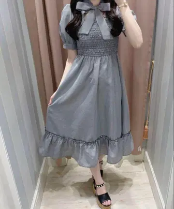 evelyn 깅엄 체크 반팔 롱 원피스