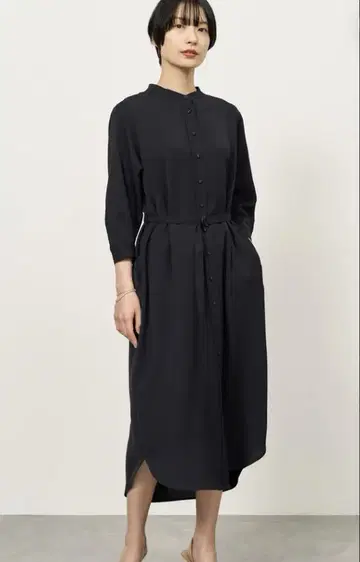 소쥬 밴드 카라 셔츠 원피스 네이비 프리