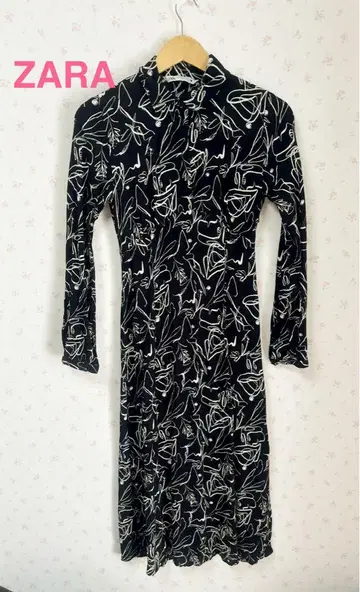 ZARA 블랙 베이스에 화이트 꽃무늬 긴팔 원피스