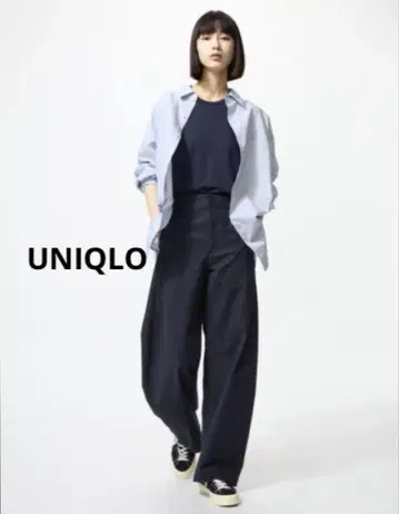 UNIQLO 저지 배럴 레그 팬츠 네이비 S