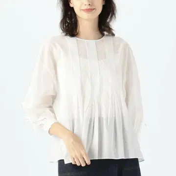 MACPHEE 코튼론 핀턱 블라우스 셔츠 화이트 7부 소매