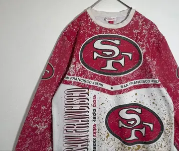 Mitchell & Ness 49ERS 올 패턴 프린트 속기모 맨투맨