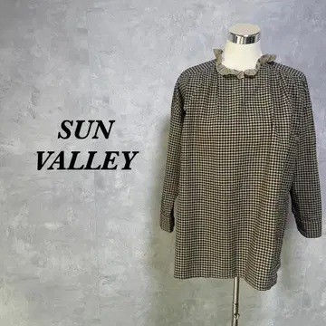 SUN VALLEY 튜닉 프릴 넥 체크 브라운 M 4277