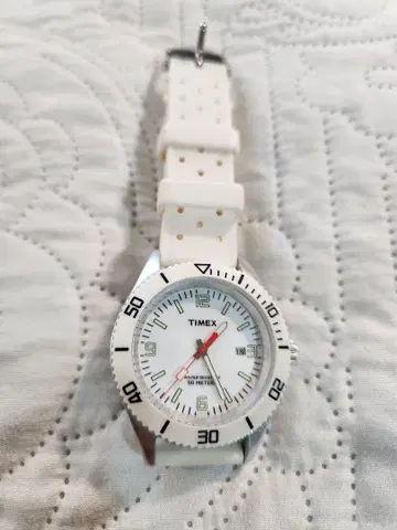 TIMEX 여성용 시계 화이트 고무 벨트