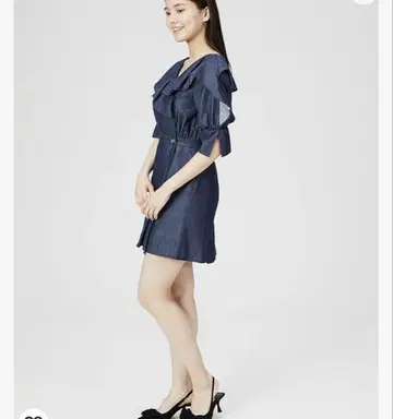 택 포함 새상품 스나이델 프릴 원피스 데님 프릴 미니 원피스 플레어