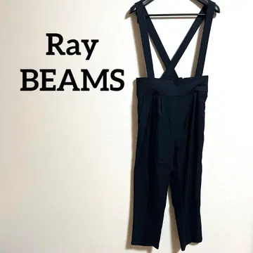 Ray BEAMS 하이웨스트 서스펜더 팬츠 스트레이트 네이비