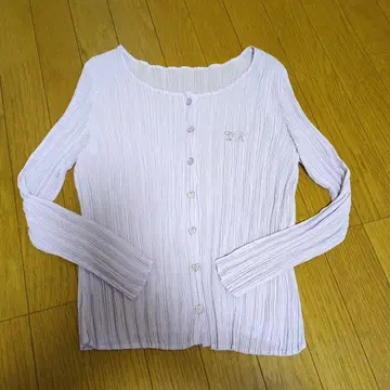 이타리야 연보라 플리츠 디자인 긴팔 가디건 9호 새상품급
