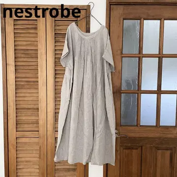 nestrobe 물 꼬임 린넨 선염 스모크 원피스 그레이 반팔 롱