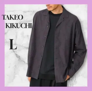 TAKEO KIKUCHI 플라워 자수 오픈 카라 셔츠 멋쟁이
