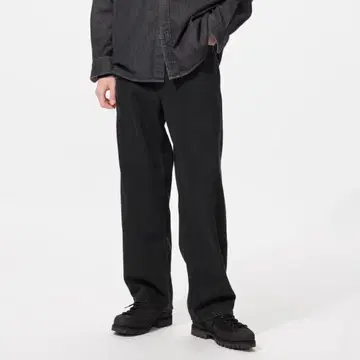 UNIQLO 와이드 스트레이트 청바지 다크 그레이 27 S XS 남성용