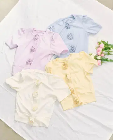 Rose flower 모티프 반팔 가디건